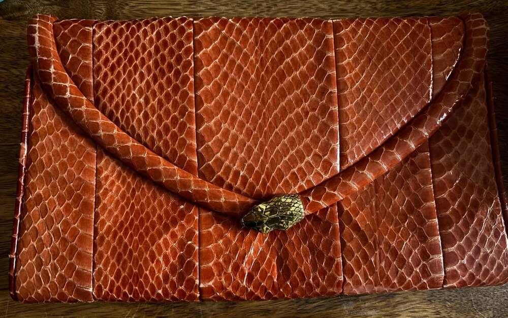 VTG Rashedah Orange Python Clutch with Python hardware made in Italy